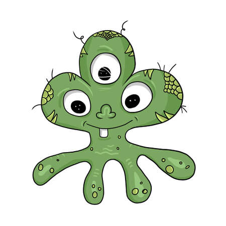 funny little baby monster with three eyes and tentacles isolated on white backgroundの写真素材