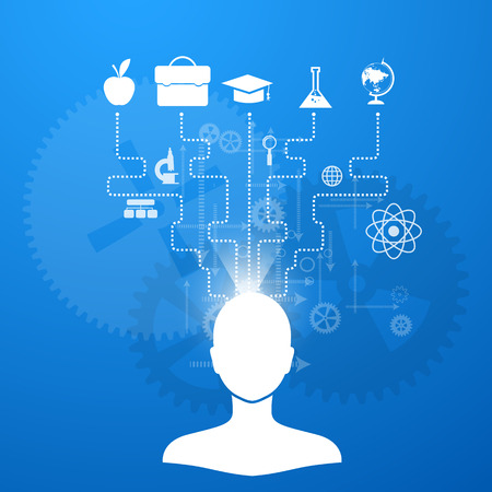 education, online learning and tree of knowledge icons in flat styleのイラスト素材