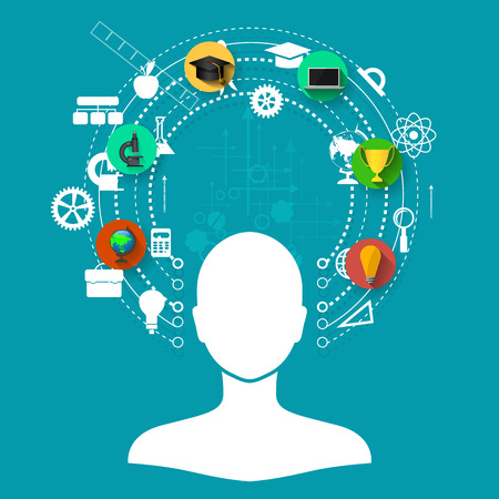 education, online learning and tree of knowledge icons in flat styleのイラスト素材