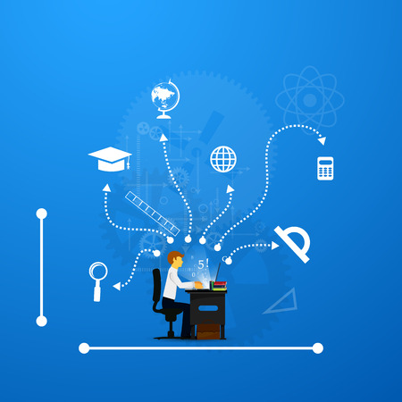 education, online learning and tree of knowledge icons in flat styleのイラスト素材