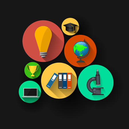 education, online learning and tree of knowledge icons in flat styleのイラスト素材