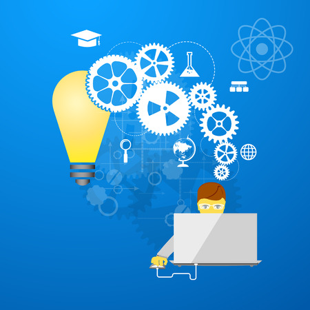 education, online learning and tree of knowledge icons in flat styleのイラスト素材