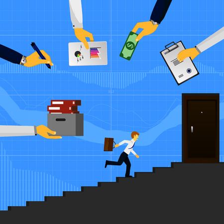 Business infographics template. Scheme with humans, icons and gearsのイラスト素材