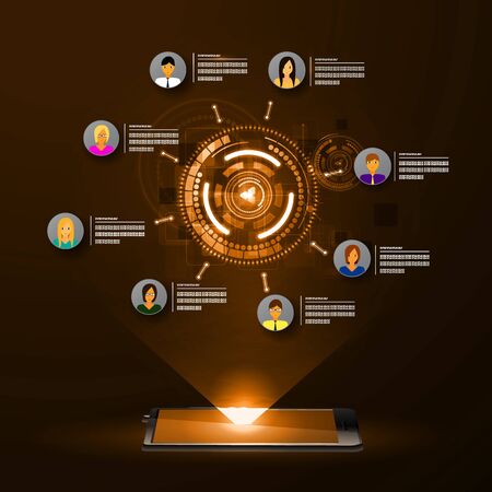 The concept of social network background with people and icons.のイラスト素材