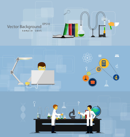 Vector illustrations of scientists in laboratories conducting researchのイラスト素材