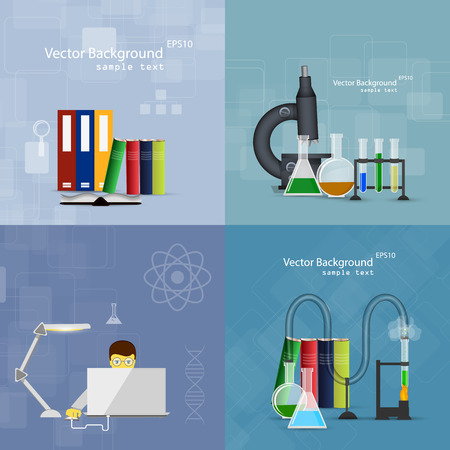 Vector illustrations of scientists in laboratories conducting researchのイラスト素材