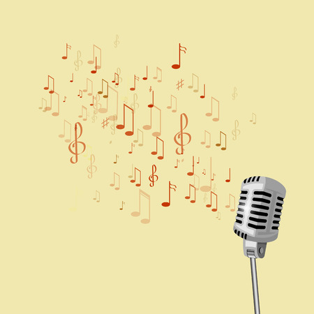 Vector illustration retro microphone and musical notes.のイラスト素材