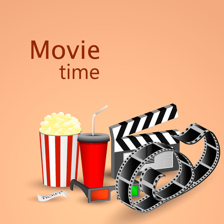 Picture popcorn, soda, filmstrip and ticketsのイラスト素材