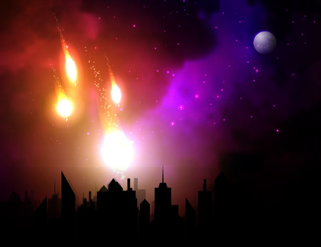 Vector illustration of a meteor over the city.のイラスト素材