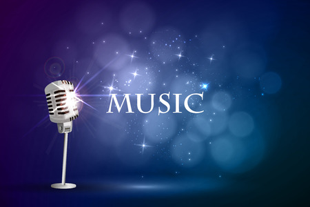 Vector illustration of an old microphone and musical notes.のイラスト素材