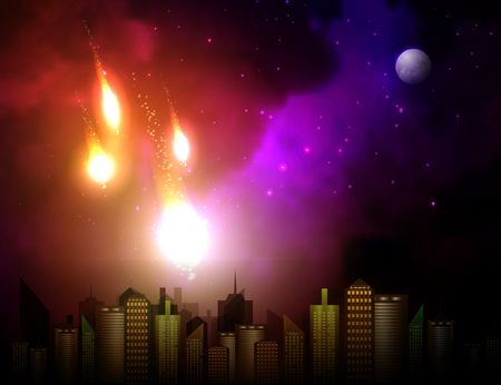 Vector illustration of a meteor over the city.のイラスト素材