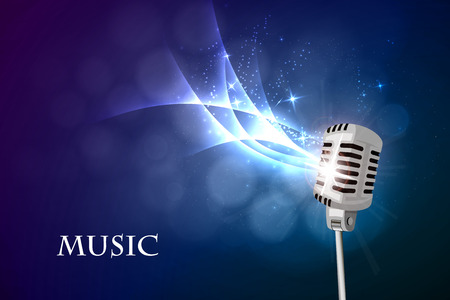 Vector illustration of an old microphone and musical notes.のイラスト素材