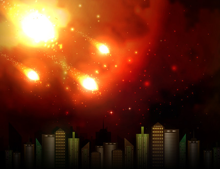 Vector illustration of a meteor over the city.のイラスト素材