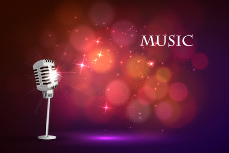 Vector illustration of an old microphone and musical notes.のイラスト素材