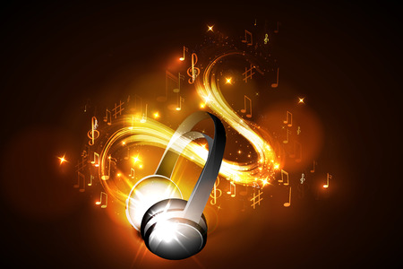 Abstract music background headphones and glowing waves, musical notes.のイラスト素材
