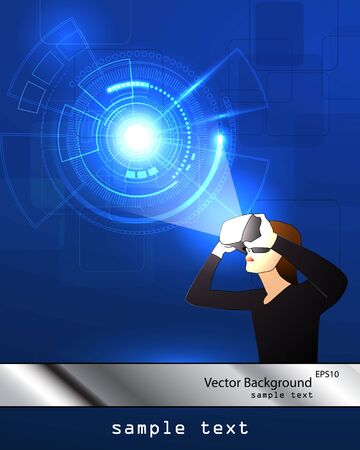 Vector illustration of glasses with the virtual reality of the hologram image.のイラスト素材