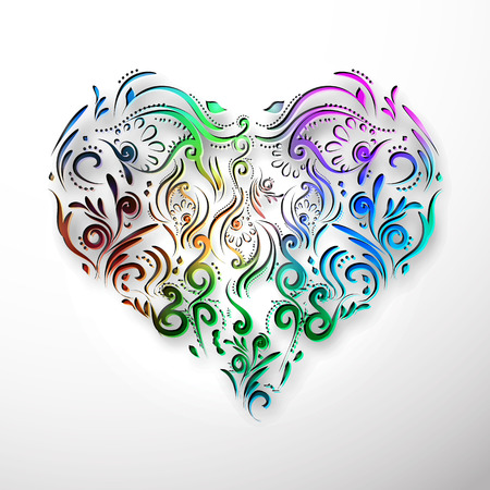 Vector ornamental flowers heart shadow.のイラスト素材