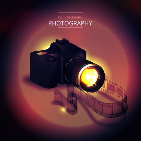 Vector illustration of the concept of shooting photos and video.Kamera and abstract film.のイラスト素材