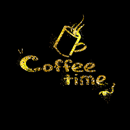 Banner concept for coffee break flat style. Label the inscription and the silaeae mugs. Vector illustration.のイラスト素材