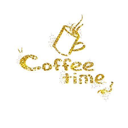 Banner concept for coffee break flat style. Label the inscription and the silaeae mugs. Vector illustration.のイラスト素材