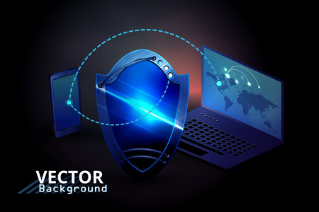 Safety in technology. Shield on a dark background.のイラスト素材