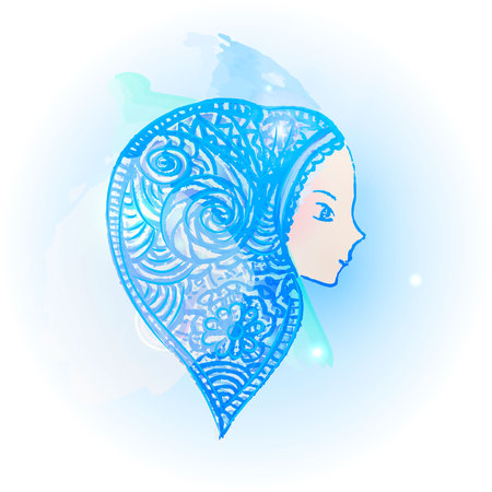 Silhouette girl religion prayer head with scarf.のイラスト素材