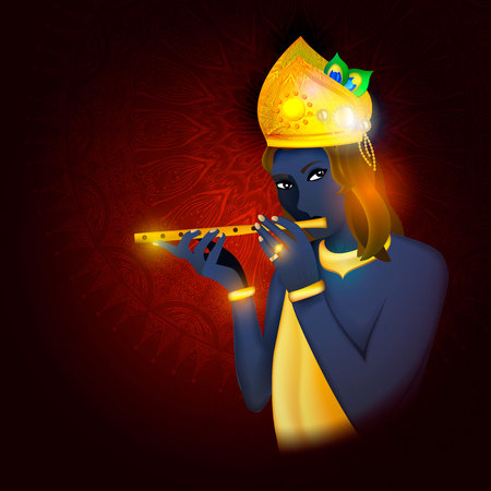 Image avatar of God Krishna. Hinduism is a religion. Vector.のイラスト素材