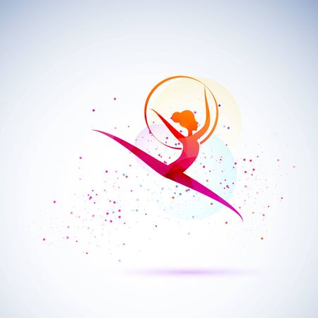 Vector illustration abstract silhouette of a girl in rhythmic gymnastics. Gymnastics strength, acrobatics, juggling. Sports concept.のイラスト素材