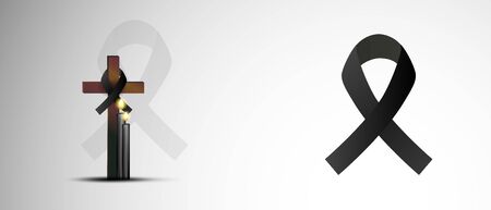 Vector illustration concept of the end of life death. Candles are burning and flowers are lying by the candles. Christian religion rite.のイラスト素材