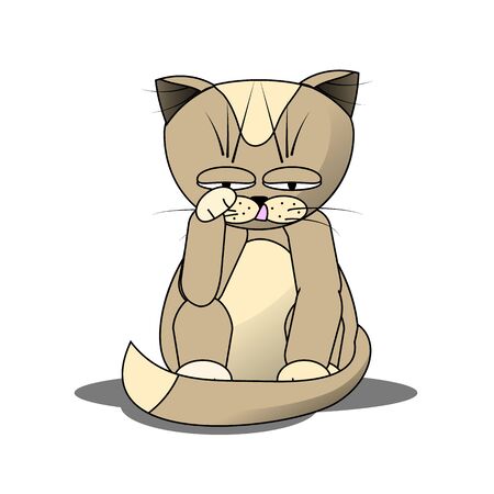 Red cat sitting washes, vector, flat style.のイラスト素材