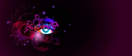 Makeup creative art on the face. Vector illustration. Abstract banner with eyes and patterns of flowers.のイラスト素材