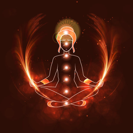 Vector illustration concept Aura and chakra, meditation.のイラスト素材