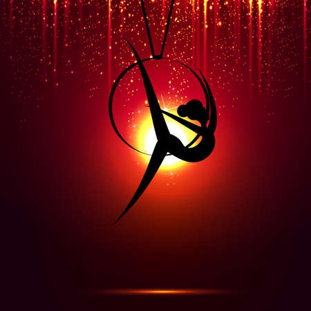 Vector illustration of a circus gymnast on a hoop spinning.のイラスト素材