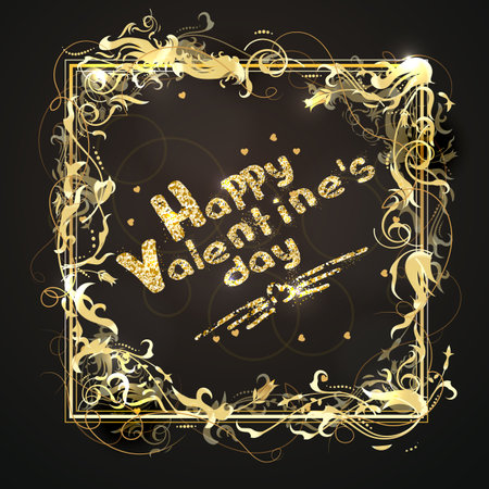 Vector valentine s day, golden background of flowers.のイラスト素材