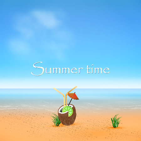 Vector illustration Summer time, Sea beach.のイラスト素材