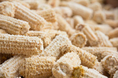 close up of Cob meal Ground corn cob の写真素材