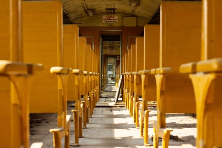 Interior of old deserted railway carriage の写真素材
