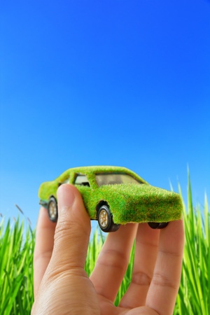Hand Holding Eco car icon の写真素材