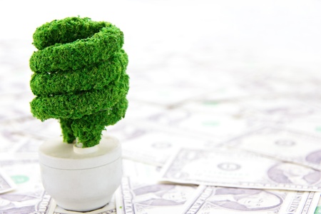 Eco light bulb with cash の写真素材