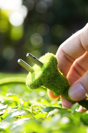 Hand holding eco electric plug 