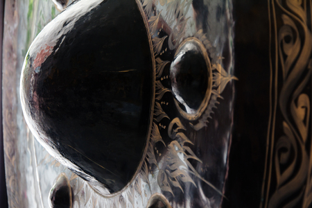 close up image of gong at a Buddhist temple,Thailandの写真素材