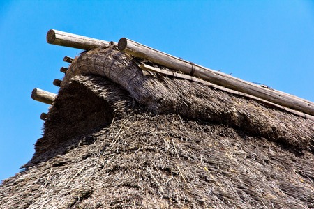 Detail of a house roof Oshino Village,Japanの写真素材