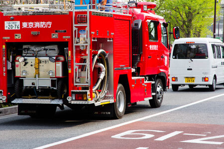 Fire engine on harajuku street on APRIL 16, 2014 in Tokyo,Japan