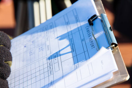 close up image of camera report sheetの写真素材