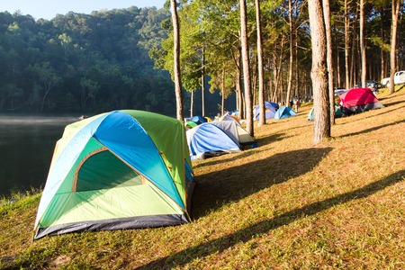 Pang Tong Under Royal Forest Park ( Pang ung ) at Mae Hong Son Province,Thailand.  Pang Ung is a popular place to stay in a camping in the winter.の写真素材
