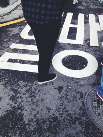 the traffic sign on the street at Seoul, South Koreaの写真素材