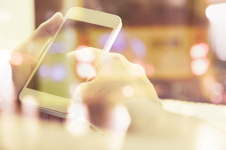 close up image of people using smart phone, Multiple exposure of smart phone and Bokeh