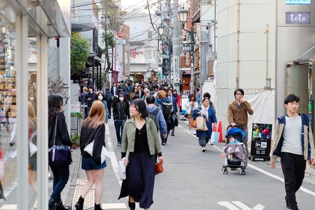 Tokyo, Japan - March 30, 2016 : Tourists and business people in Ura-Harajuku street,Harajuku is...