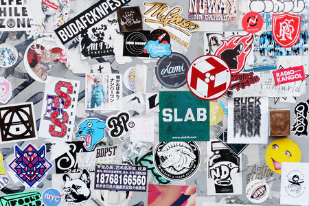 Tokyo, Japan - March 30, 2016 :Bumper stickers and graffiti on the street,Harajuku,Tokyo...