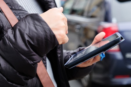 Close up of business woman using digital tablet,Social Media Lifeのeditorial素材
